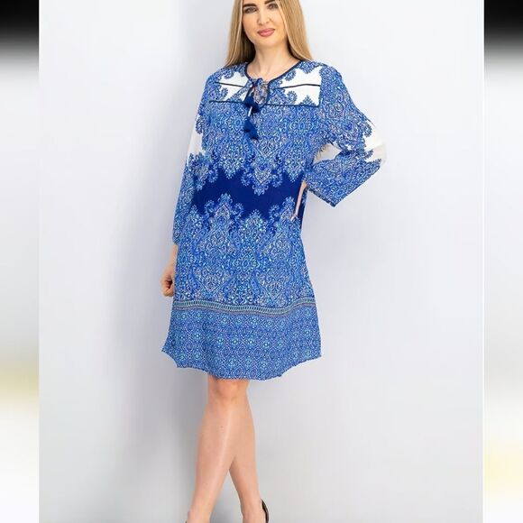 NWT Caribbean Joe Blue/White Coastal Dress - Picture 1 of 12